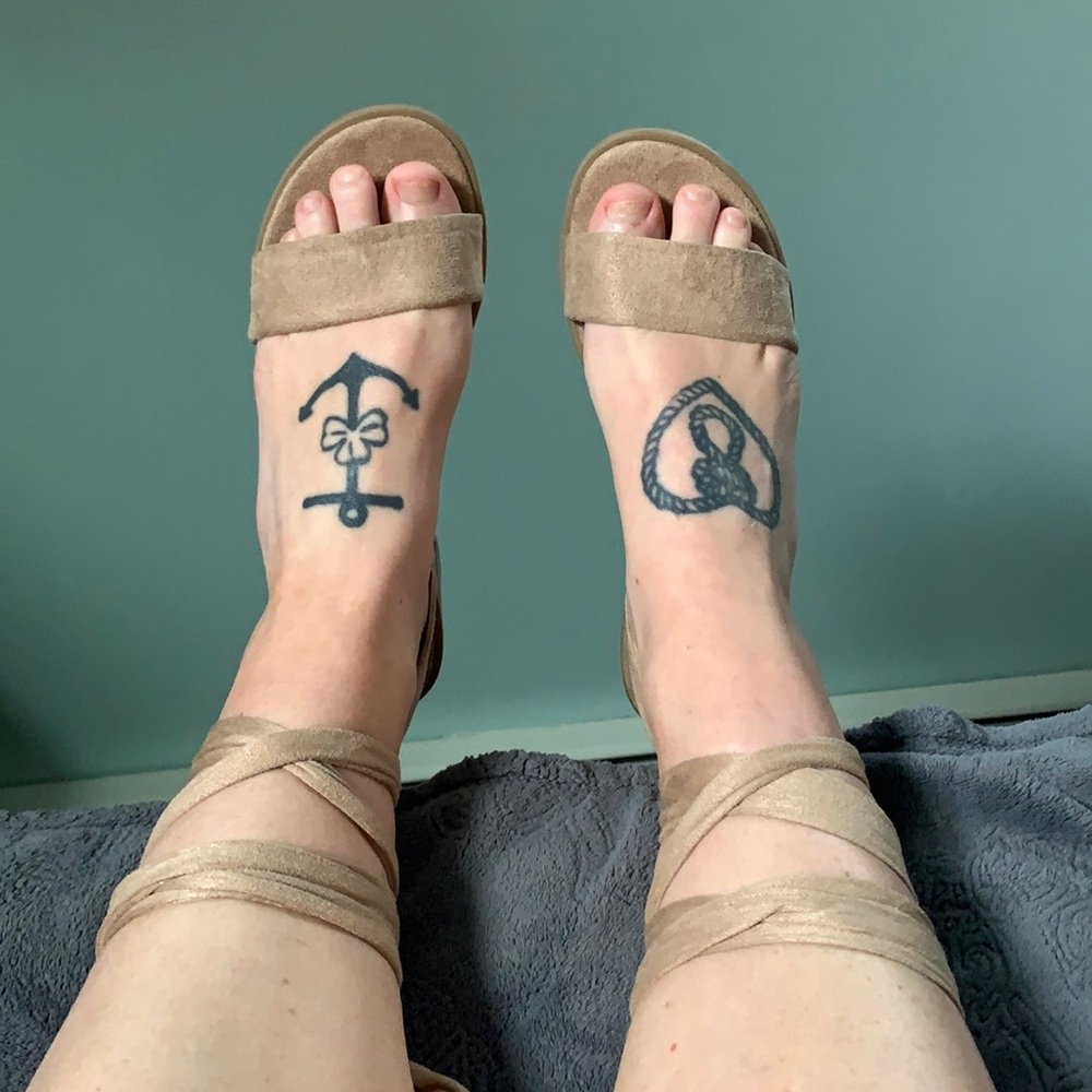 Nude colored sandals with ankle tie size 7